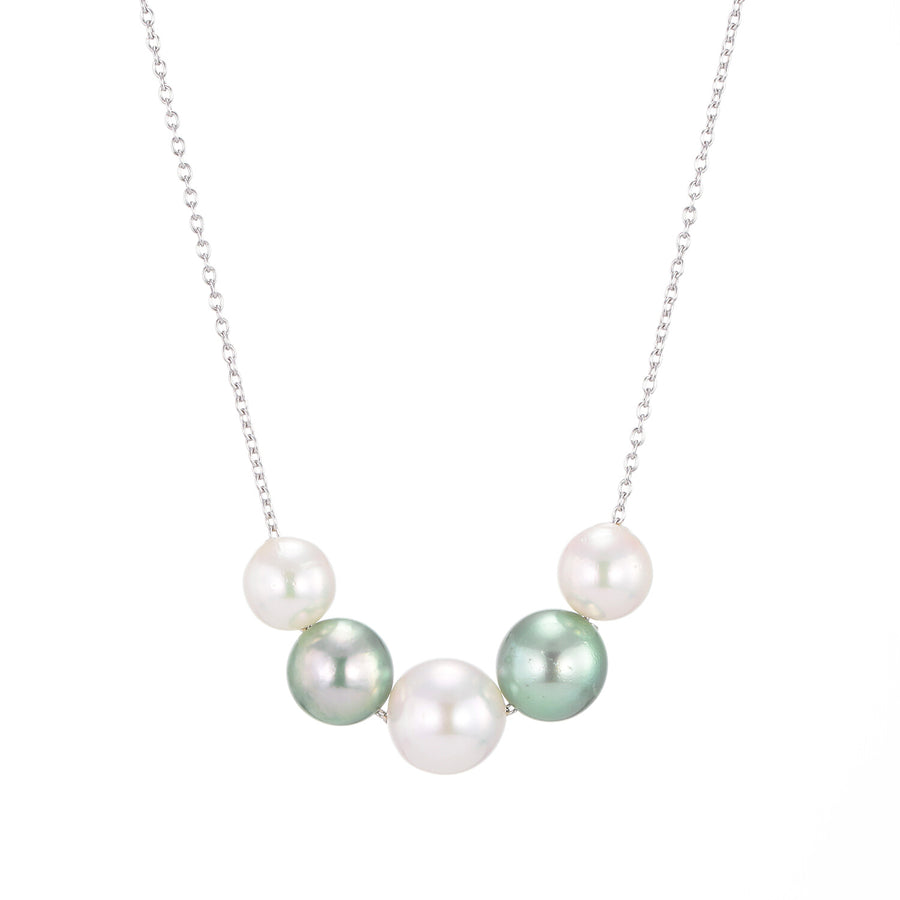 2色 アコヤ真珠ネックレス（ホワイト系、グリーン系）